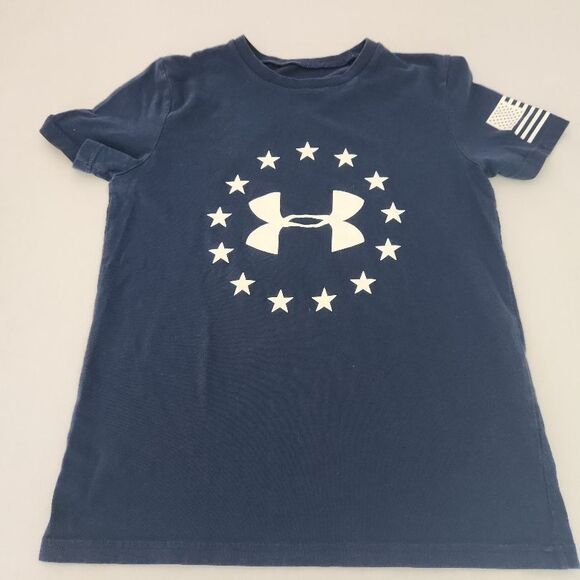 Under Armour Graphic Tee Kids Size Medium Navy Blue Patriotic Flag FreedomSporty - Picture 1 of 11